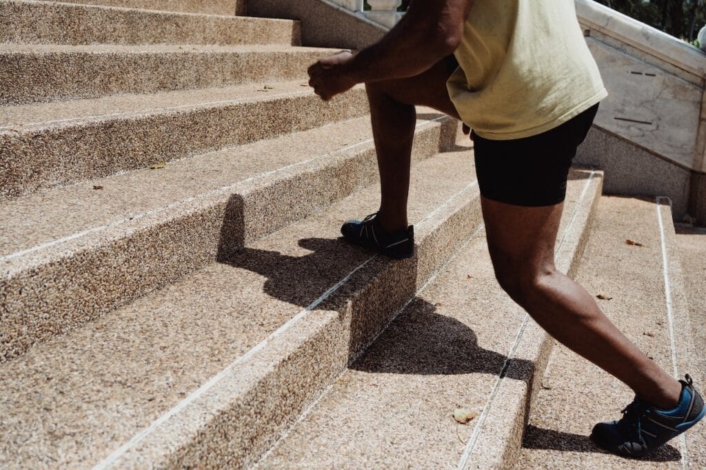 walking up steps